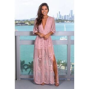 Honey Punch Lace Overlay Dress Mauve Pink Size S